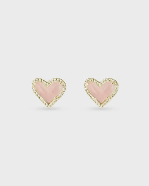 Kendra Scott Ari Heart Gold Rose Quartz Stud Earrings