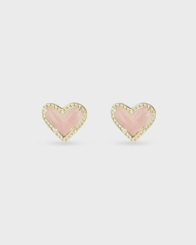 Kendra Scott Ari Heart Gold Rose Quartz Stud Earrings