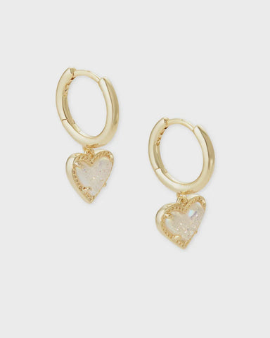 Kendra Scott Ari Gold Heart Iridescent Drusy Huggie Earrings