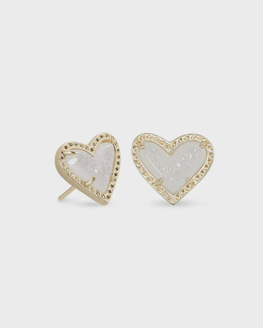Kendra Scott Ari Heart Gold Iridescent Drusy Stud Earrings