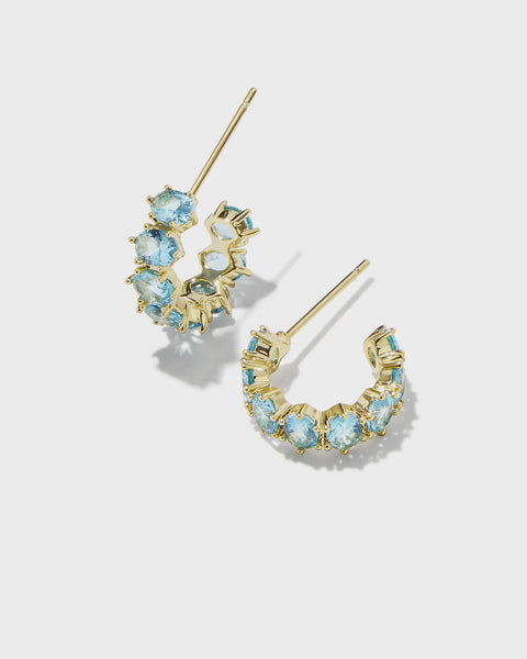 Kendra Scott Cailin Aqua Crystal Gold Huggie Earrings