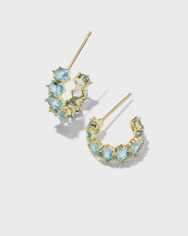 Kendra Scott Cailin Aqua Crystal Gold Huggie Earrings