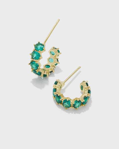 Kendra Scott Cailin Green Grystal Gold Huggie Earrings