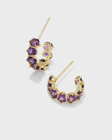 Kendra Scott Cailin Purple Crystal Gold Huggie Earrings