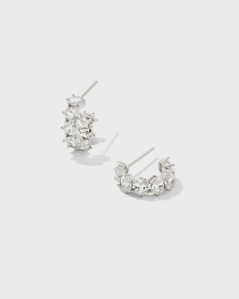 Kendra Scott Cailin White Crystal Rhodium Huggie Earrings