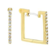 Roberto Coin Micropave Yellow Gold Diamond Square Hoop Earrings