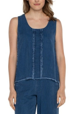 Liverpool Indigo Sleeveless Scoop Neck Shirt