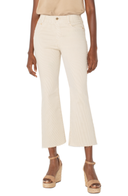 Liverpool Peplum Gia Glider Crop Flare Pant / Cappucino Stripe