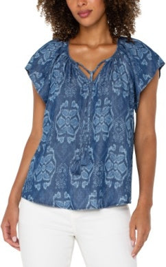Liverpool Flutter Front Tie Detail Woven Top