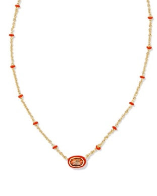 Kendra Scott Mini Elisa Enamel Frame Variegated Orange Magnesite Gold Necklace