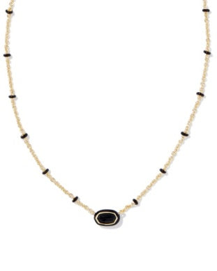 Kendra Scott Mini Elisa Enamel Frame Black Agate Short Gold Necklace