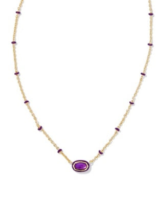 Kendra Scott Mini Elisa Enamel Frame Purple MOP Gold Necklace