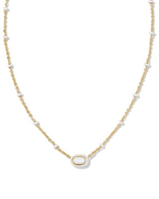 Kendra Scott Mini Elisa Enamel Frame Short White MOP Necklace