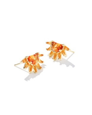 Kendra Scott Samantha Sun Gold Orange Glass Sun Stud Earrings