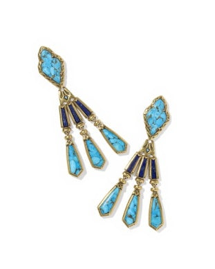Kendra Scott Adeline Statement Vintage Gold Blue Mix Earrings