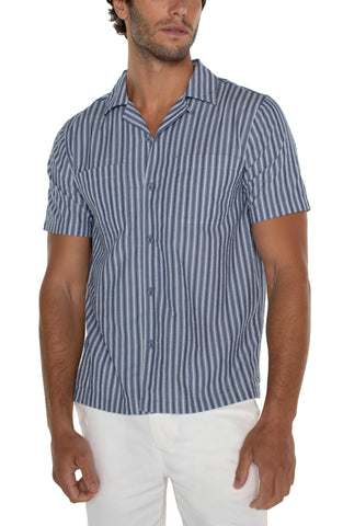 Liverpool Men's Short Sleeve Camp Shirt / Blue white multi