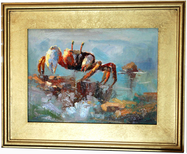 Morning at the Beach, Fiddler Crab Oil Painting
