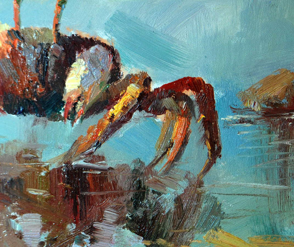Morning at the Beach, Fiddler Crab Oil Painting