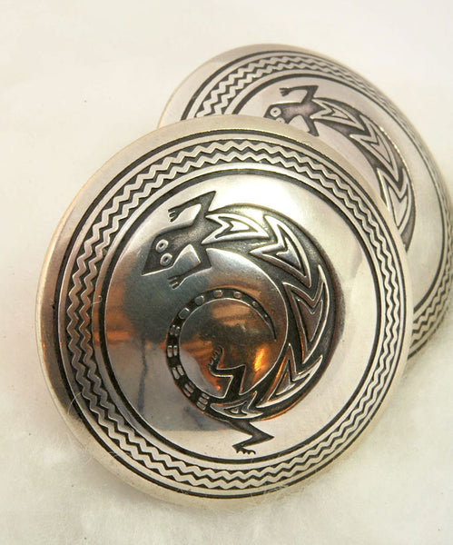 Native American Handmade Signed Sterling Spinning Lizard Earrings