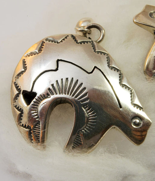 Native American Handmade Signed Sterling Bear Earrings