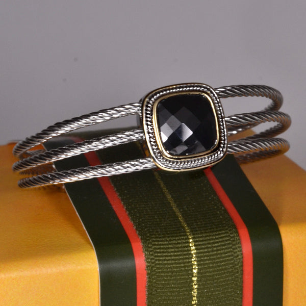Three Twisted Cable Cuff, Black Stone