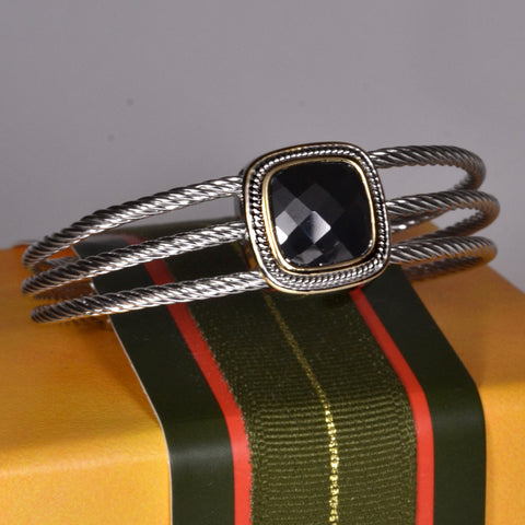 Three Twisted Cable Cuff, Black Stone