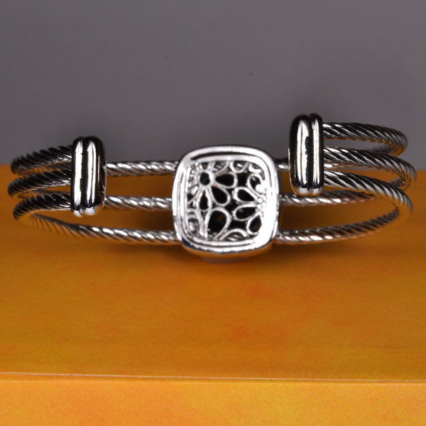 Three Twisted Cable Cuff, Black Stone