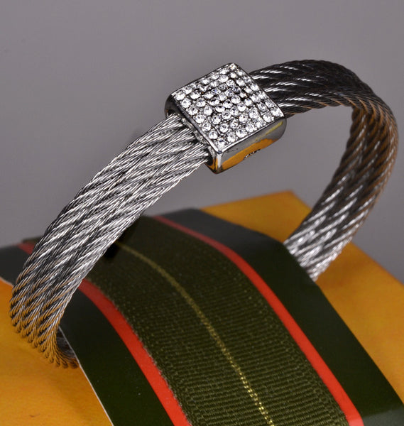 Three Twisted Cable Cuff with Swarovski Crystals