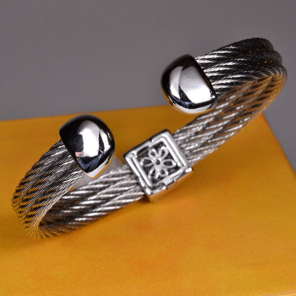 Three Twisted Cable Cuff with Swarovski Crystals