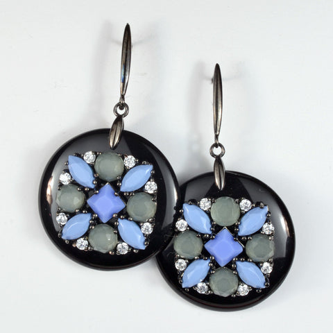 Black Emamel & Colored Stones Earrings