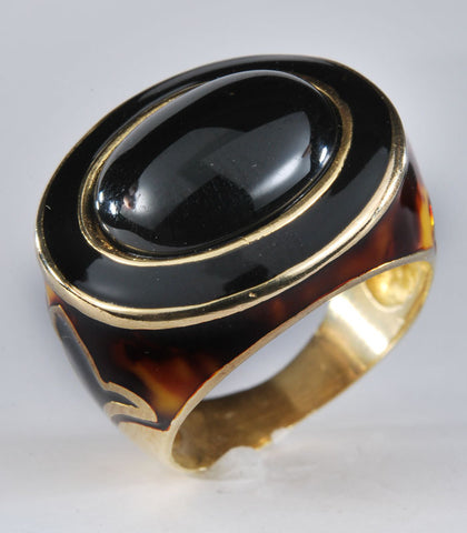 Onyx and Black Enamel Ring