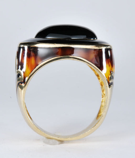 Onyx and Black Enamel Ring