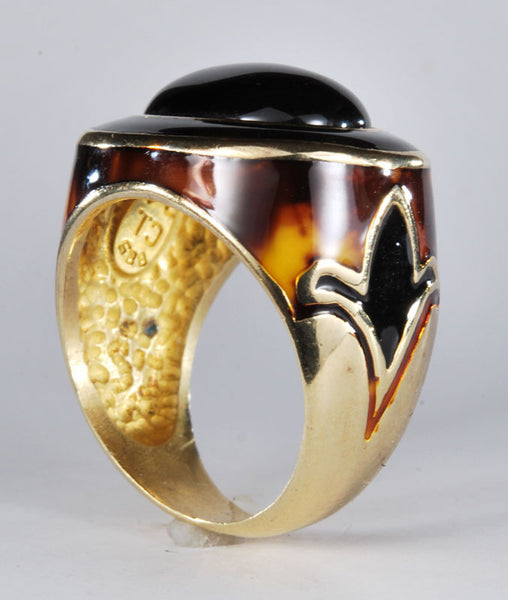 Onyx and Black Enamel Ring