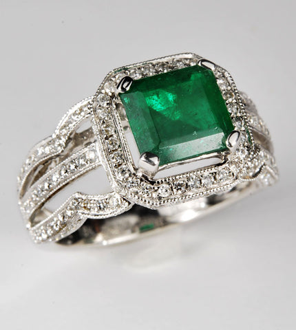 Estate 1.38ct Emerald & Diamond Ring
