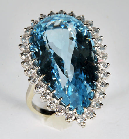 Teardrop Aquamarine & Diamond Ring
