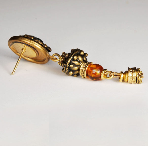 Handmade Onyx & Amber Earrings