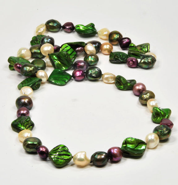 Freshwater Multi Color Nucleated Baroque Pearl Necklace, 32"
