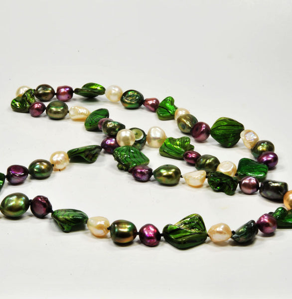 Freshwater Multi Color Nucleated Baroque Pearl Necklace, 32"