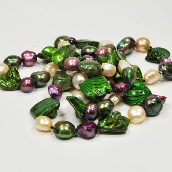 Freshwater Multi Color Nucleated Baroque Pearl Necklace, 32"