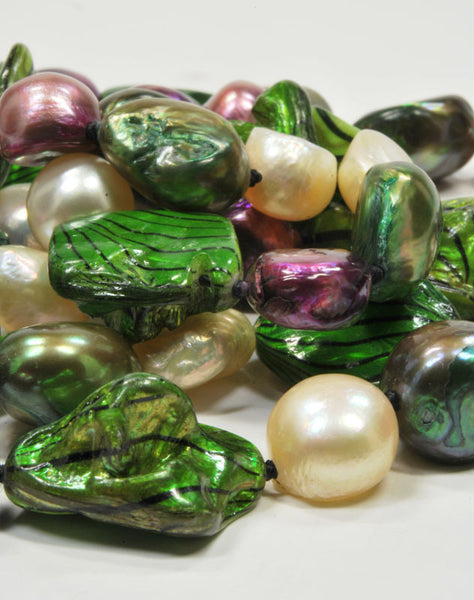 Freshwater Multi Color Nucleated Baroque Pearl Necklace, 32"