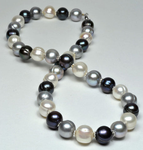 Freshwater Three-Color Pearl Necklace, 18'