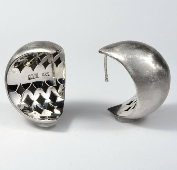 Sterling Silver Brushed Wide Half Hoop Earring