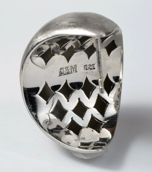 Sterling Silver Brushed Wide Half Hoop Earring