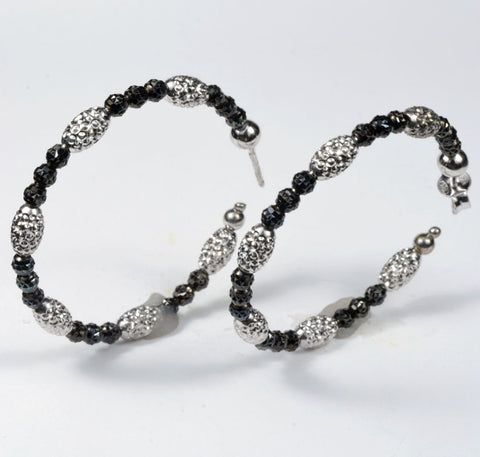 Officina Bernardi, Black & Silver 3mm Hoop Earrings