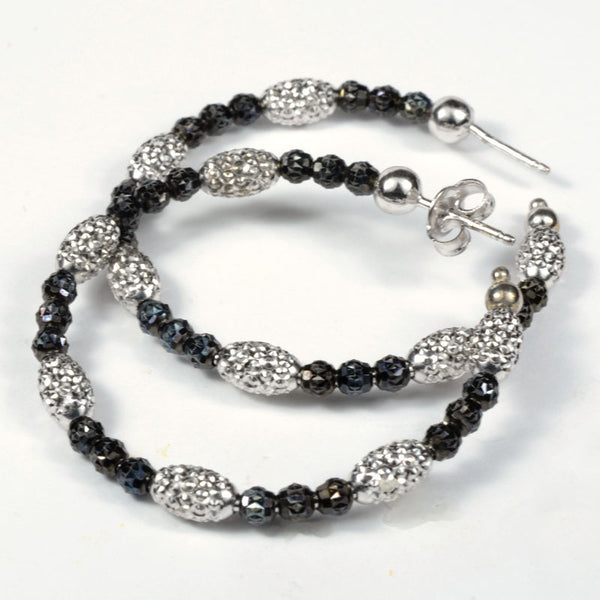 Officina Bernardi, Black & Silver 3mm Hoop Earrings