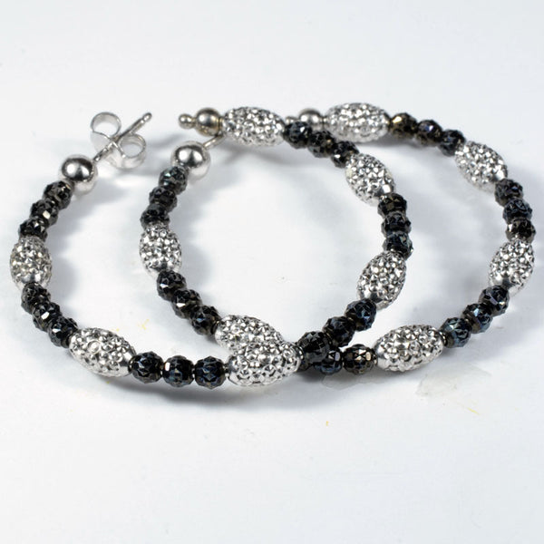 Officina Bernardi, Black & Silver 3mm Hoop Earrings