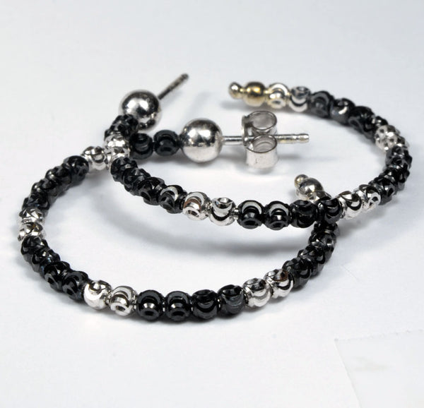 Officina Bernardi, Sterling Silver & Black Rhodium Hoop Earrings