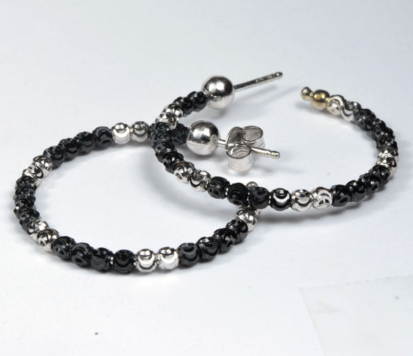 Officina Bernardi, Sterling Silver & Black Rhodium Hoop Earrings