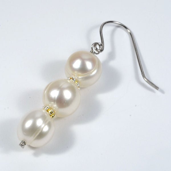 White Dangle Freshwater Pearl Earrings