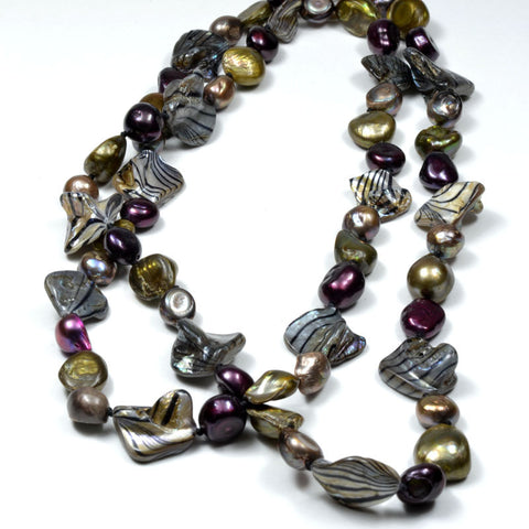Freshwater Colorful Nucleated Baroque Pearl Necklace, 32"